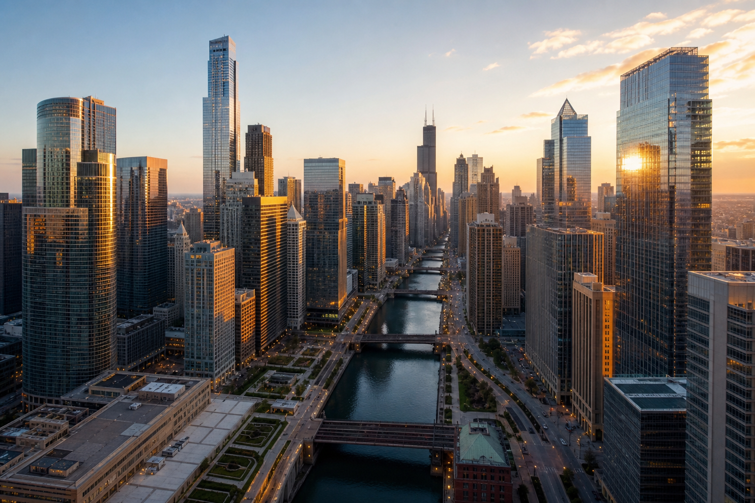 Chicago skyline near Anderson Law office